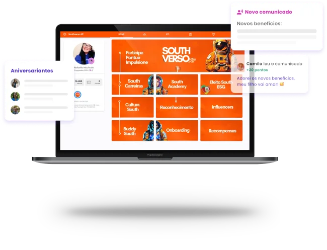 Visual da intranet Comunitive com portal gamificado e comunicados ativos
